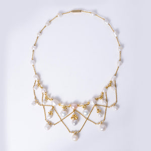 Estate Grand Baroque Pearl 18k Gold Diamond Garland Bib Necklace