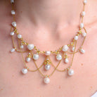 Estate Grand Baroque Pearl 18k Gold Diamond Estate Garland Bib Necklace