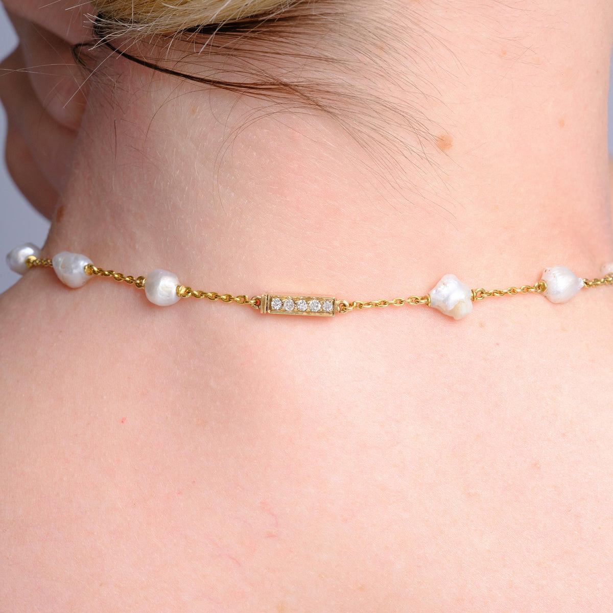 Estate Grand Baroque Pearl 18k Gold Diamond Estate Garland Bib Necklace