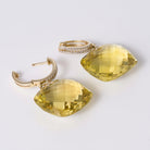 Estate 47.61ct Lemon Quartz & Diamond 14k Gold Drop Earrings