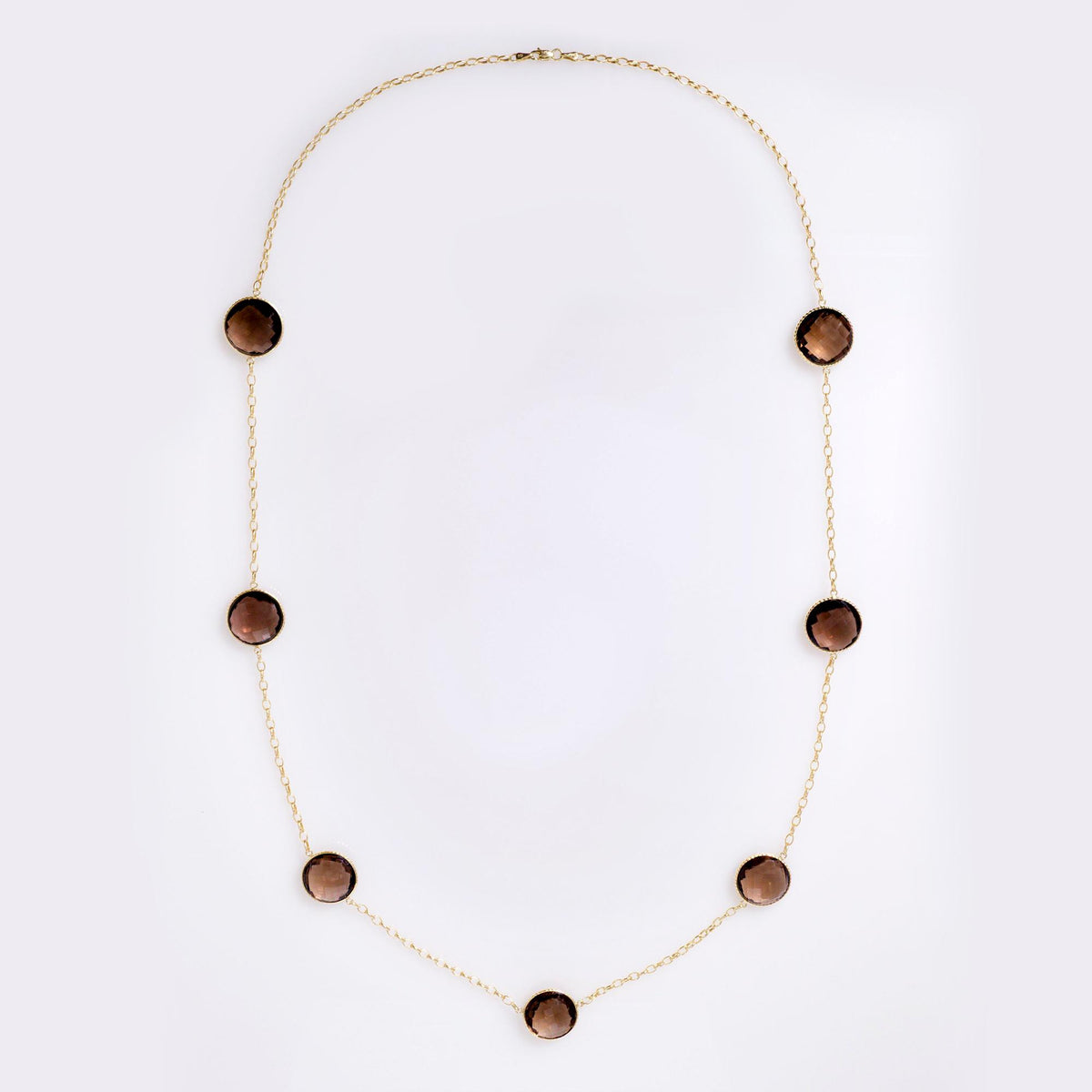 140 Carats Smoky Quartz 36" 14k Yellow Gold Estate Station Necklace