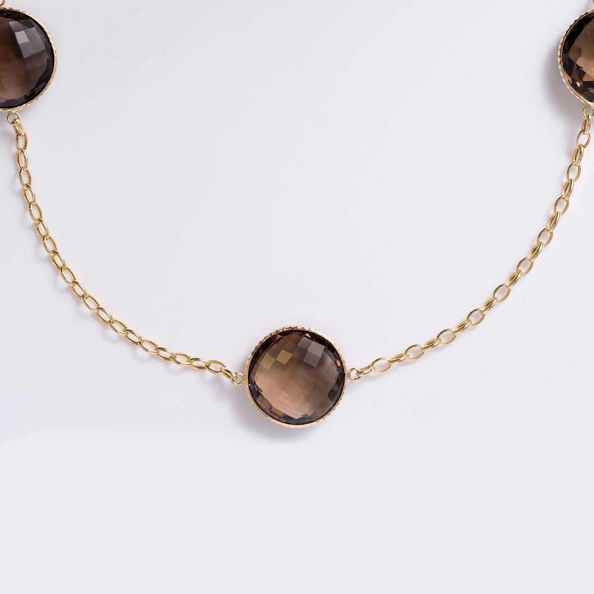 140 Carats Smoky Quartz 36" 14k Yellow Gold Estate Station Necklace