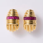 Retro Ruby 18k Yellow Gold Tank Earrings, 1940s