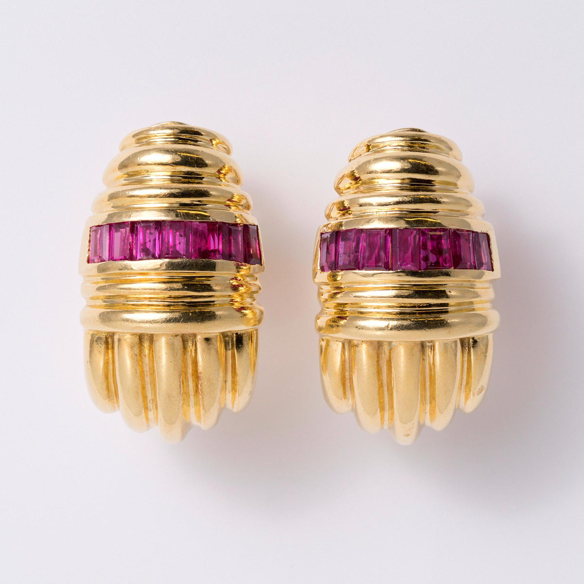 Retro Ruby 18k Yellow Gold Tank Earrings, 1940s