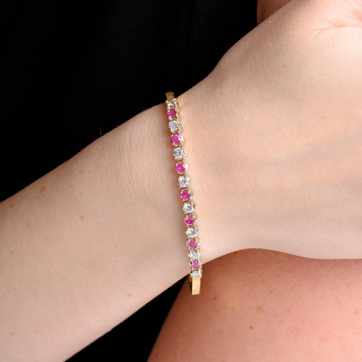 Vintage 1970s Ruby and Diamond 18k Gold Cocktail Bracelet