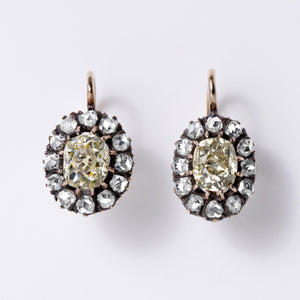 Antique Victorian C. 1870 2 Carat Old Mine Cut Yellow Diamond Earrings