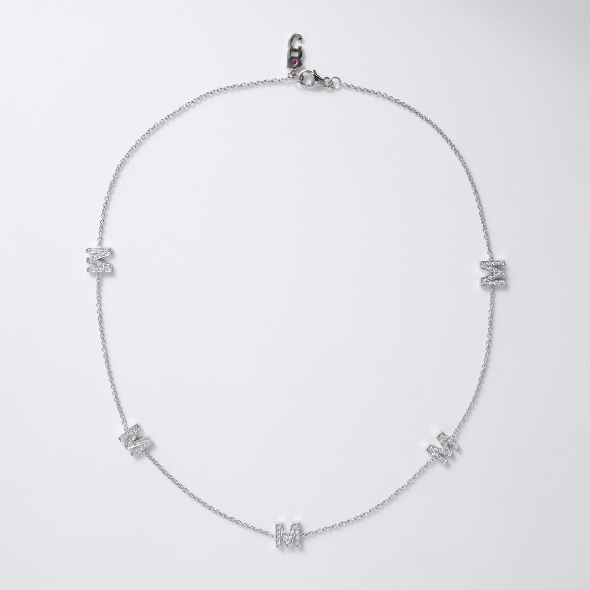 Vintage Roberto Coin 5 Initial "M" 18k White Gold Diamond Monogram Necklace