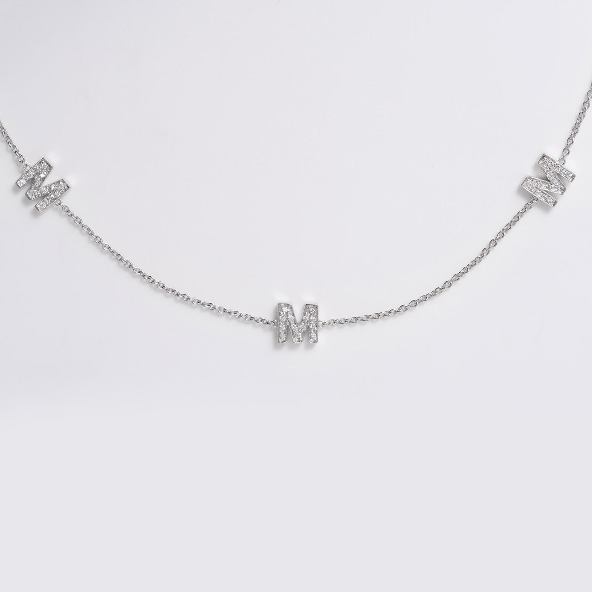 Vintage Roberto Coin 5 Initial "M" 18k White Gold Diamond Monogram Necklace