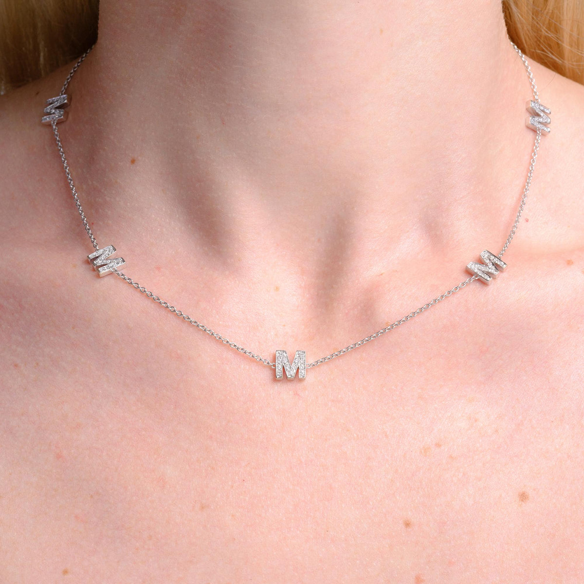 Vintage Roberto Coin 5 Initial "M" 18k White Gold Diamond Monogram Necklace