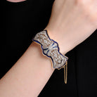 Antique Edwardian 5 Carat Diamond & Sapphire Enamel Bangle Cuff Bracelet