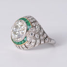 Art Deco Style Old European 5.55 CT Natural Diamond & Emerald Bombè Ring