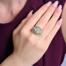 Art Deco Style Old European 5.55 CT Natural Diamond & Emerald Bombè Ring