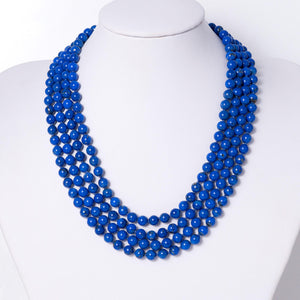 Mid Century 18k Gold Lapis Lazuli Bead Necklace with Diamond Clasp