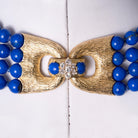 Mid Century Multi Strand Lapis Lazuli Beads Diamond Clasp Necklace