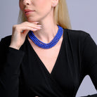 Mid Century Multi Strand Lapis Lazuli Beads Diamond Clasp Necklace