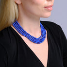 Mid Century Multi Strand Lapis Lazuli Beads Diamond Clasp Necklace