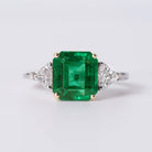 Art Deco Revival GIA Certified 3.93ct Emerald & Diamond Trinity Ring