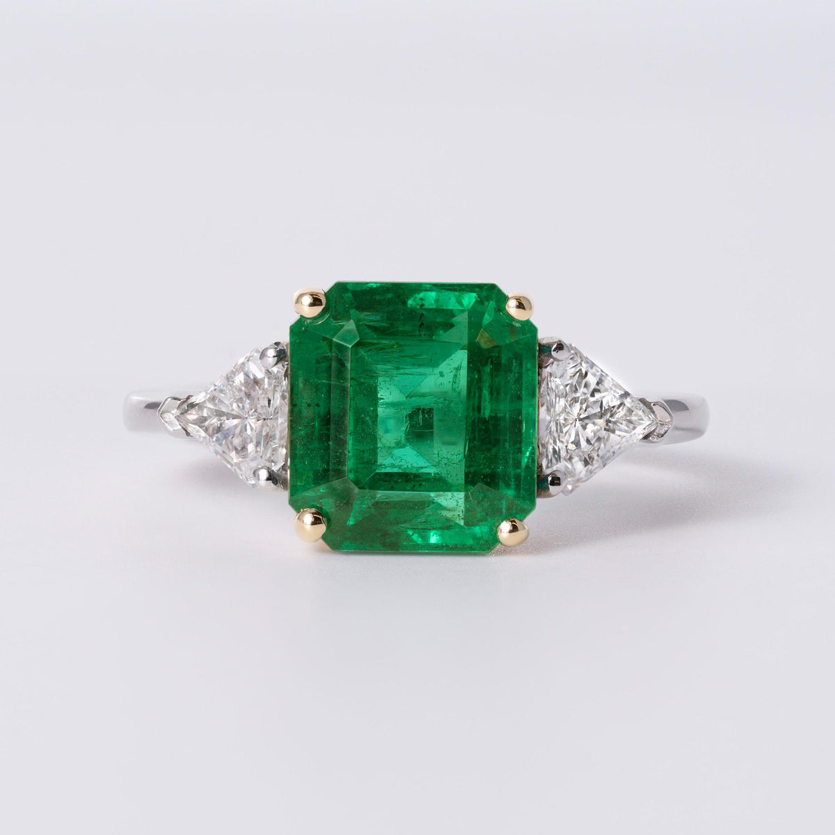 Art Deco Revival GIA Certified 3.93ct Emerald & Diamond Trinity Ring