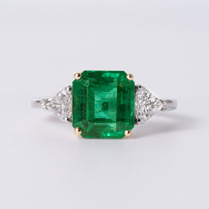 Art Deco Revival GIA Certified 3.93ct Emerald & Diamond Trinity Ring