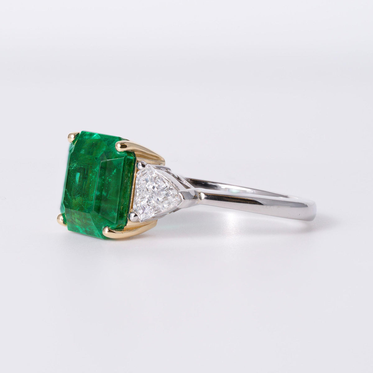 Art Deco Revival GIA Certified 3.93ct Emerald & Diamond Trinity Ring