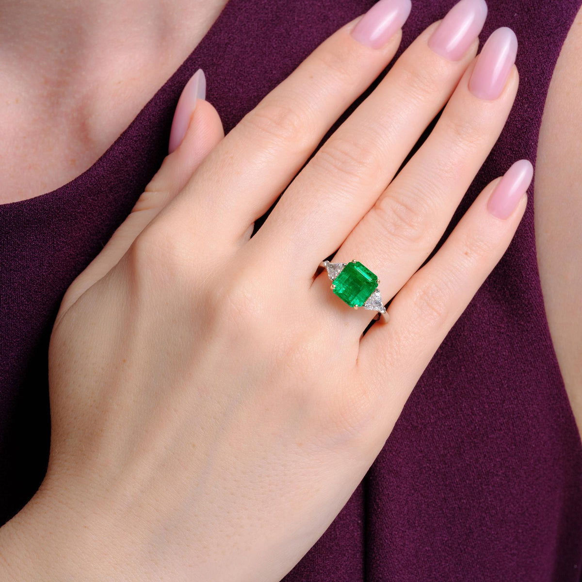 Art Deco Revival GIA Certified 3.93ct Emerald & Diamond Trinity Ring