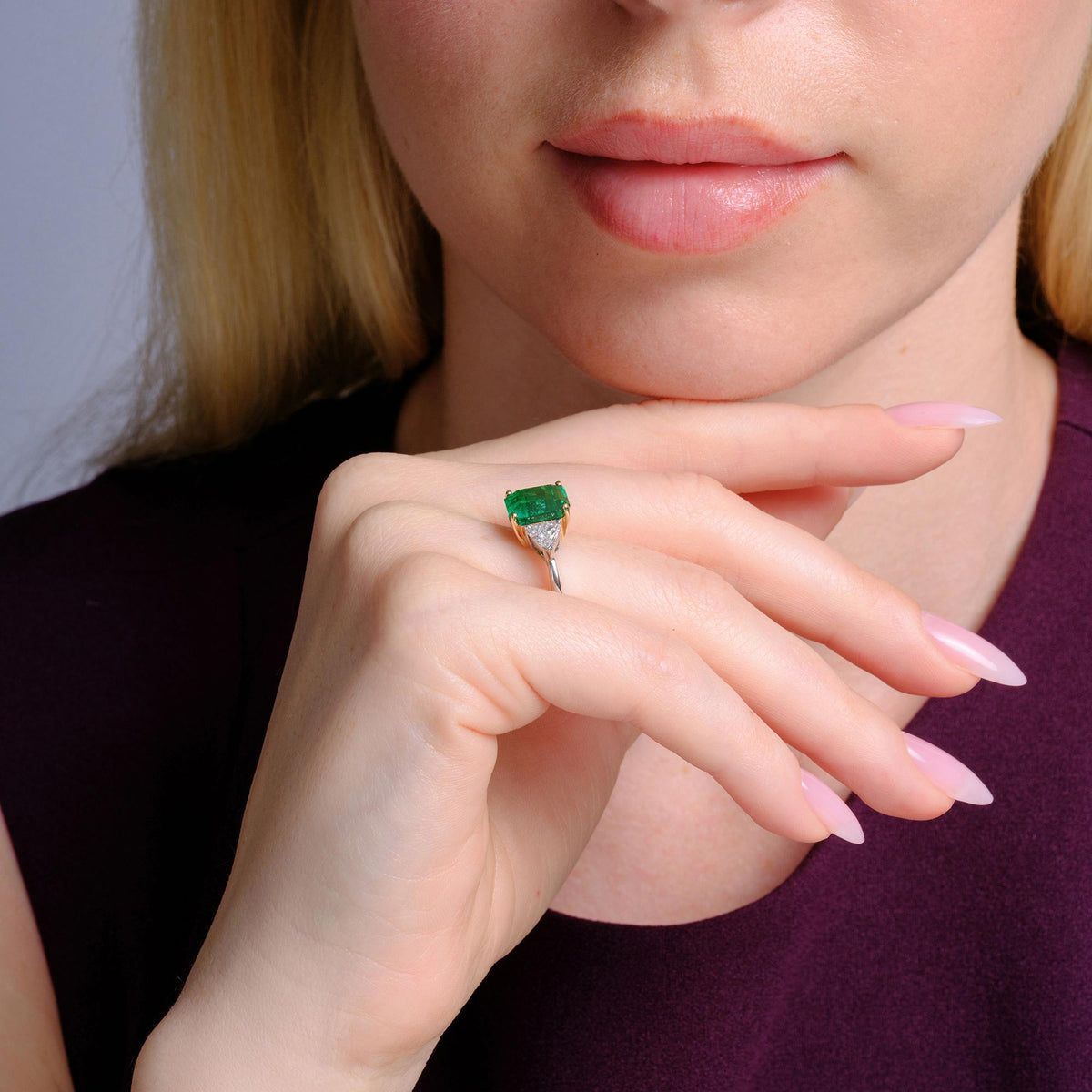 Art Deco Revival GIA Certified 3.93ct Emerald & Diamond Trinity Ring