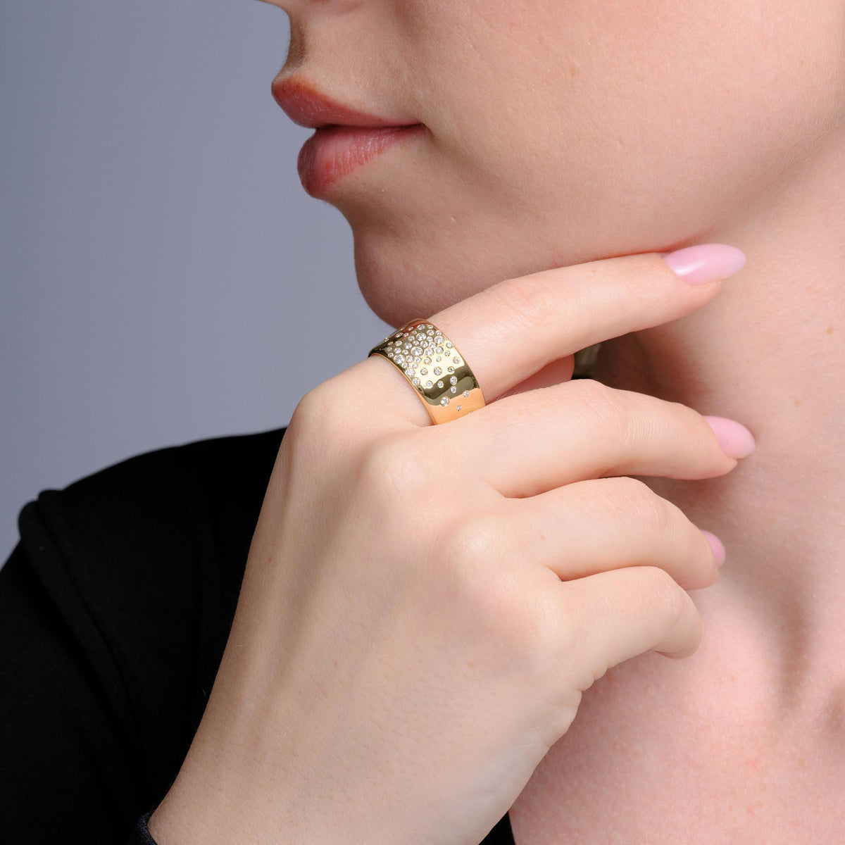 Estate Modern 0.42ctw Diamond 18k Gold Galaxy Wide Cigar Band Ring