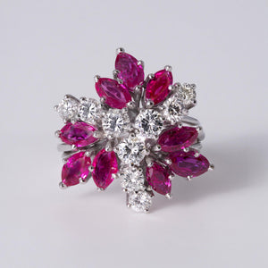 Mid Century 1970s Ruby & Diamond Waterfall Cocktail Ring