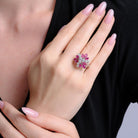 Mid Century 1970s Ruby & Diamond Waterfall Cocktail Ring