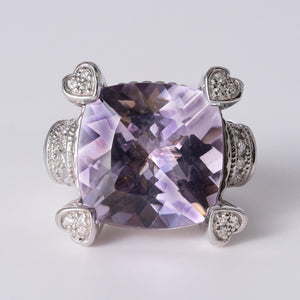 Vintage Judith Ripka 15 Carat Kunzite & Diamond Hearts Cocktail Ring