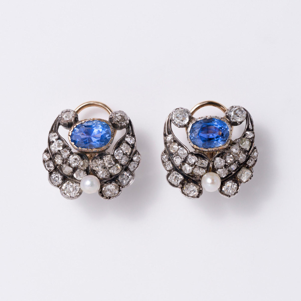 Antique Victorian GIA Certified 4.75 Carat Ceylon Sapphire & Diamond Earrings