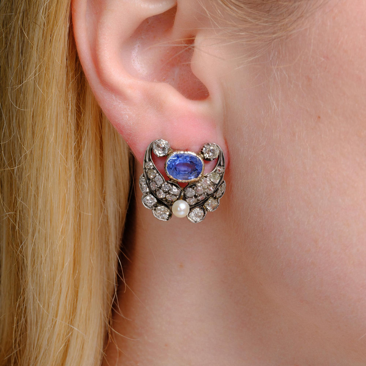 Antique Victorian GIA Certified 4.75 Carat Ceylon Sapphire & Diamond Earrings