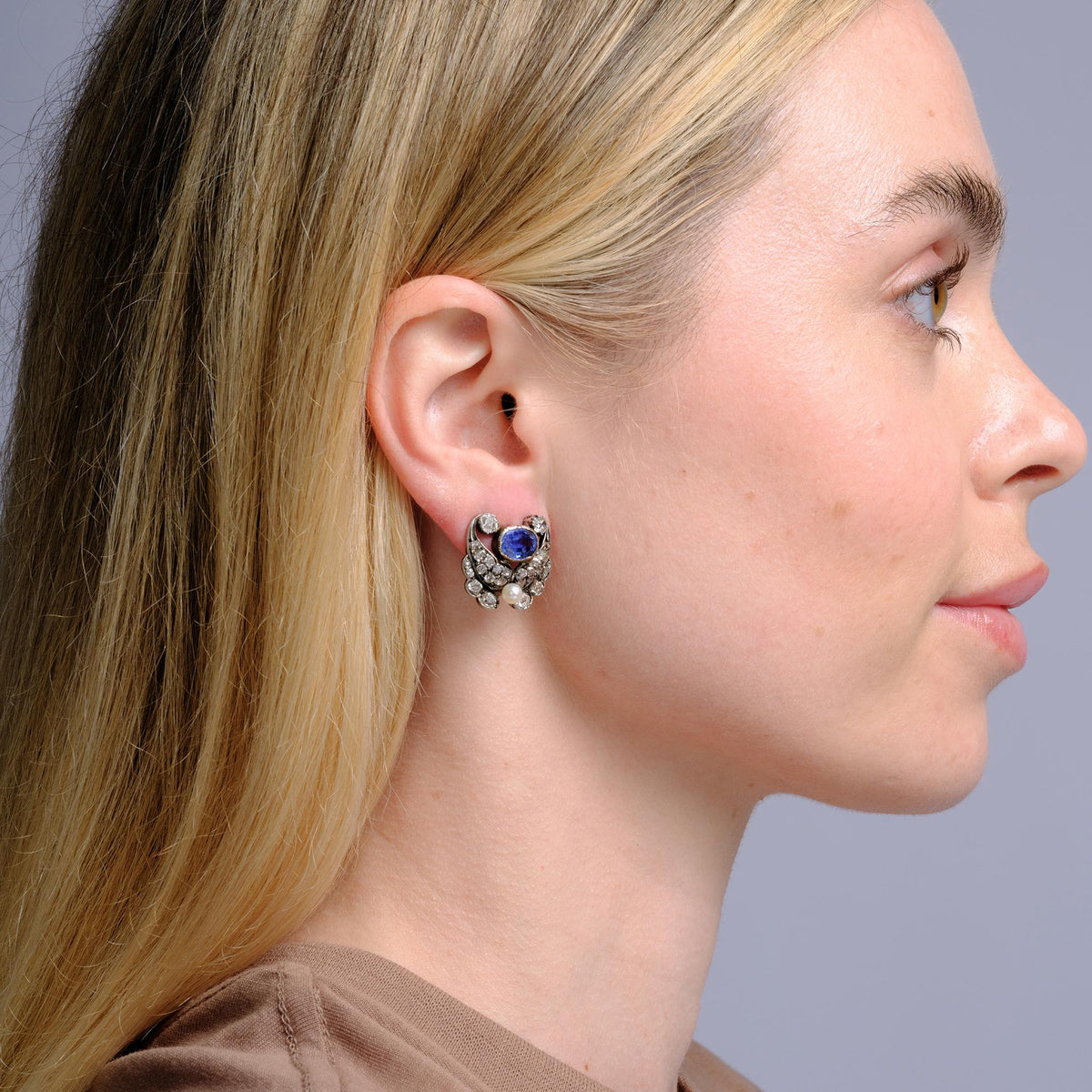 Antique Victorian GIA Certified 4.75 Carat Ceylon Sapphire & Diamond Earrings