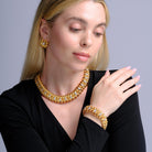 Chunky Mid Century Italian 18k Gold Diamond Sunflower Dog Collar Necklace