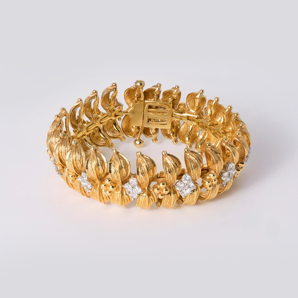 Vintage Mid Century Italian Gold Diamond Buccellati Style Sunflower Bracelet