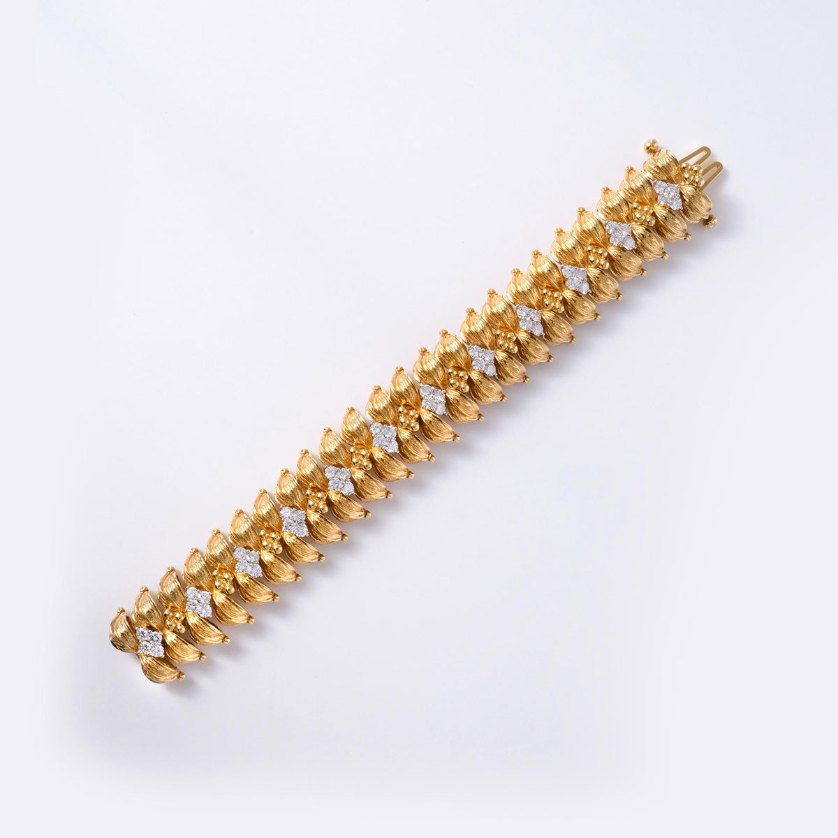 Vintage Mid Century Italian Gold Diamond Buccellati Style Sunflower Bracelet