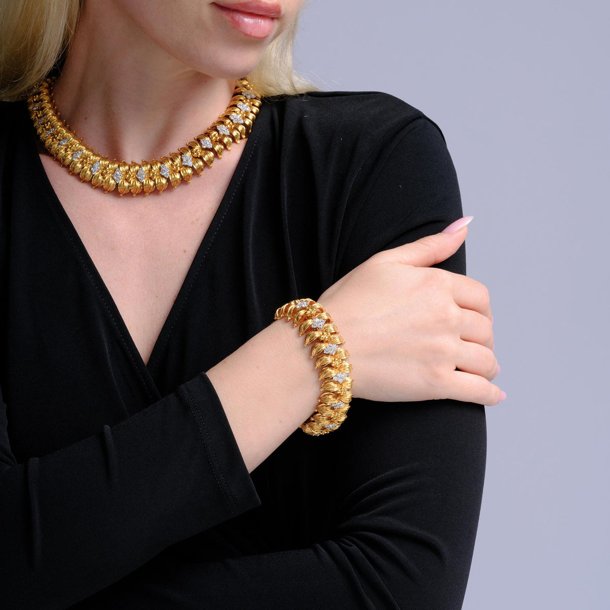 Vintage Mid Century Italian Gold Diamond Buccellati Style Sunflower Bracelet