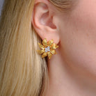 Mid Century Italian 18K Gold & Diamond Buccellati Style Sunflower Earrings