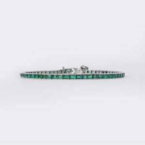 Antique Art Deco Tiffany & Co 6ct Emerald Platinum Line Bracelet