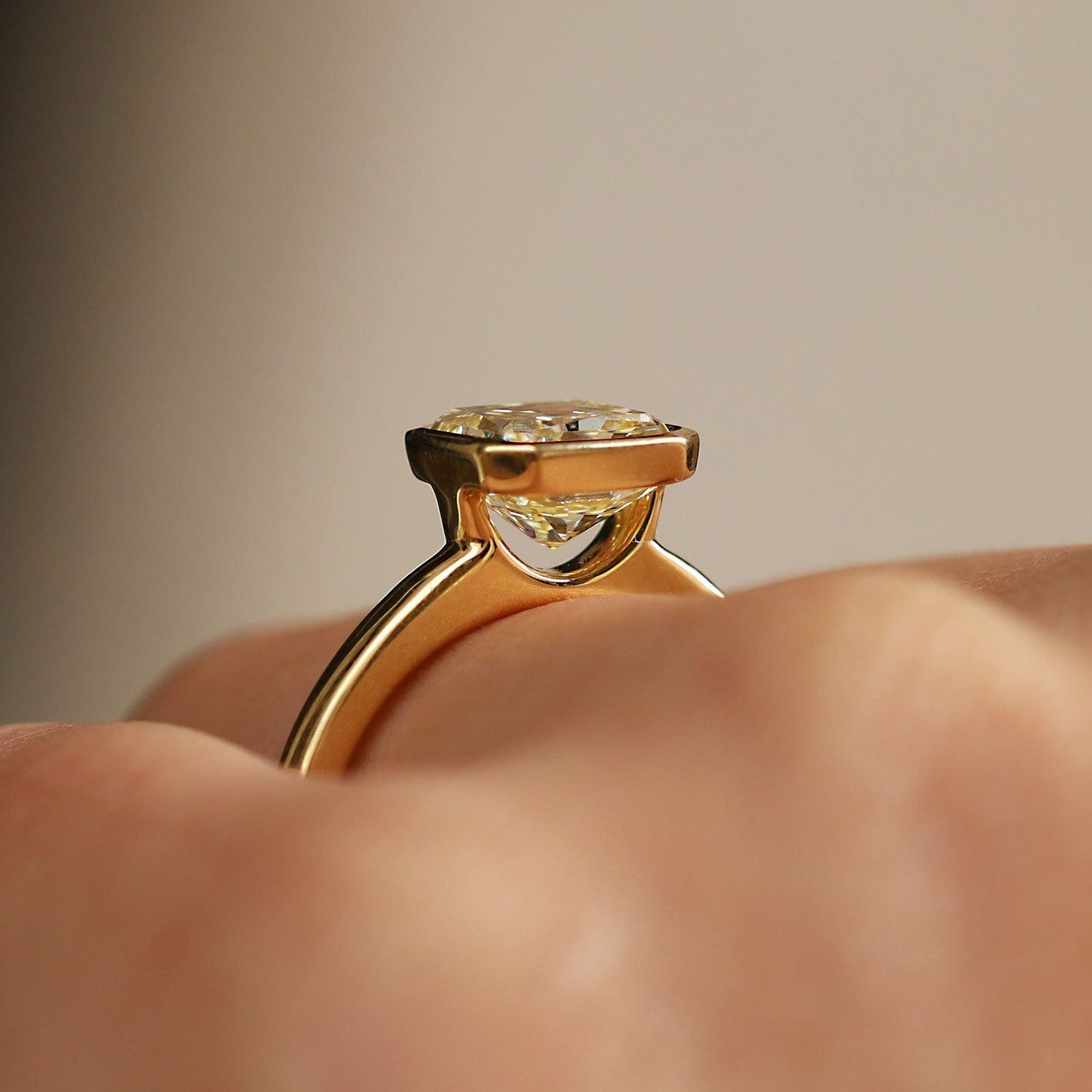 2.09ct Yellow Diamond Bezel Set Solitaire Engagement Ring