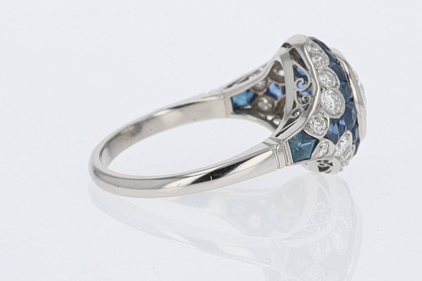 2.56 Carat Old European Diamond & Sapphire Dome Engagement Ring