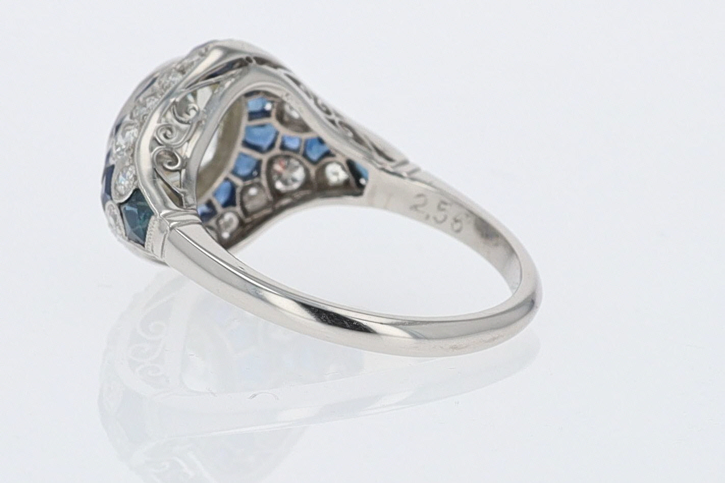 2.56 Carat Old European Diamond & Sapphire Dome Engagement Ring