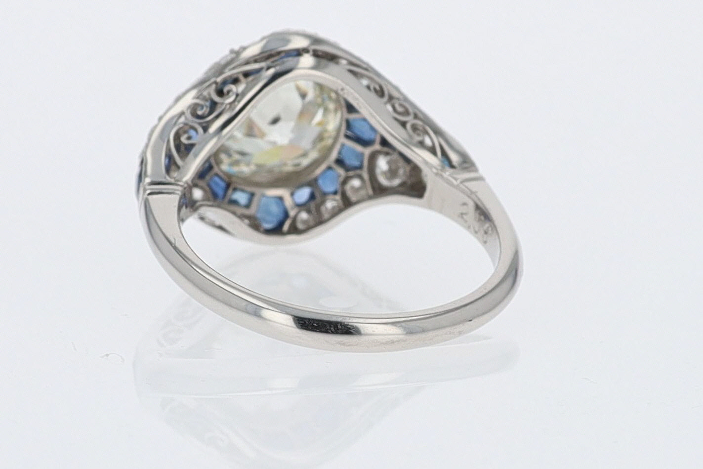 2.56 Carat Old European Diamond & Sapphire Dome Engagement Ring