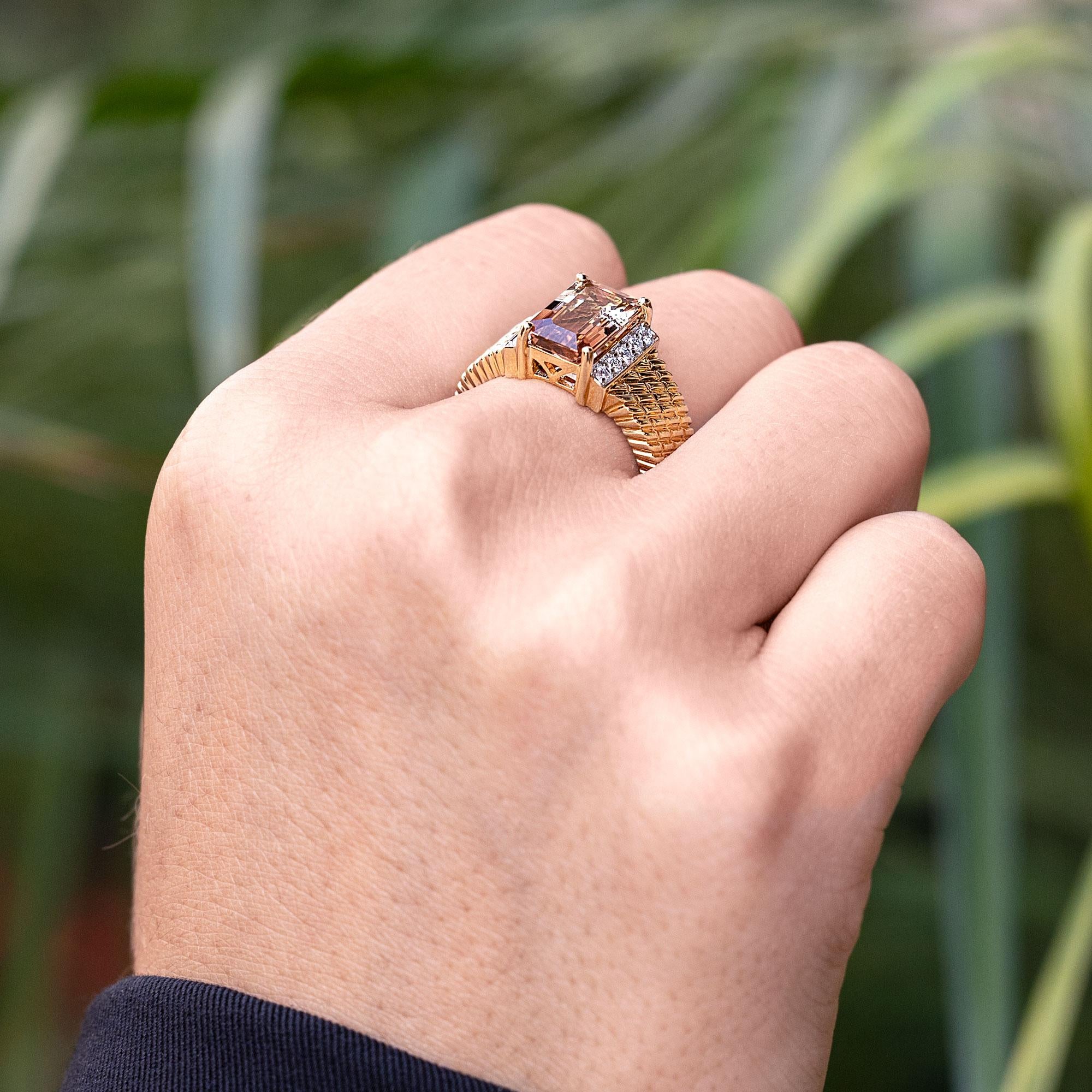 Sleek 3 Carat Bicolor Tourmaline and Diamond 18k Gold Engagement Ring