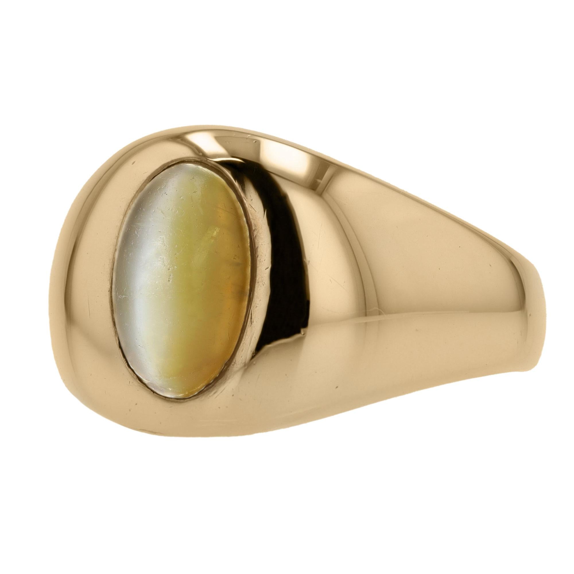 Vintage Unisex Cats Eye Chrysoberyl Gypsy Ring 14K Yellow Gold