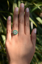 3 Carat Old Mine Cut Diamond & Emerald Engagement Ring