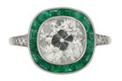 3 Carat Old Mine Cut Diamond & Emerald Engagement Ring