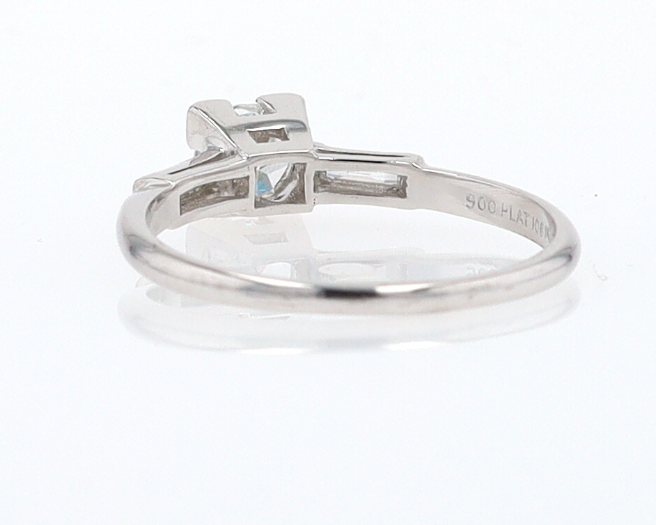 3 Stone Petite Platinum Art Deco Diamond Engagement Ring