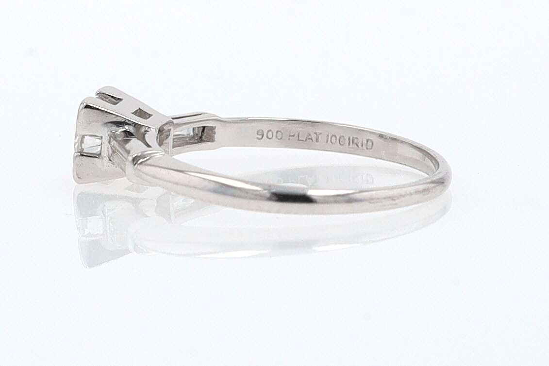 3 Stone Petite Platinum Art Deco Diamond Engagement Ring
