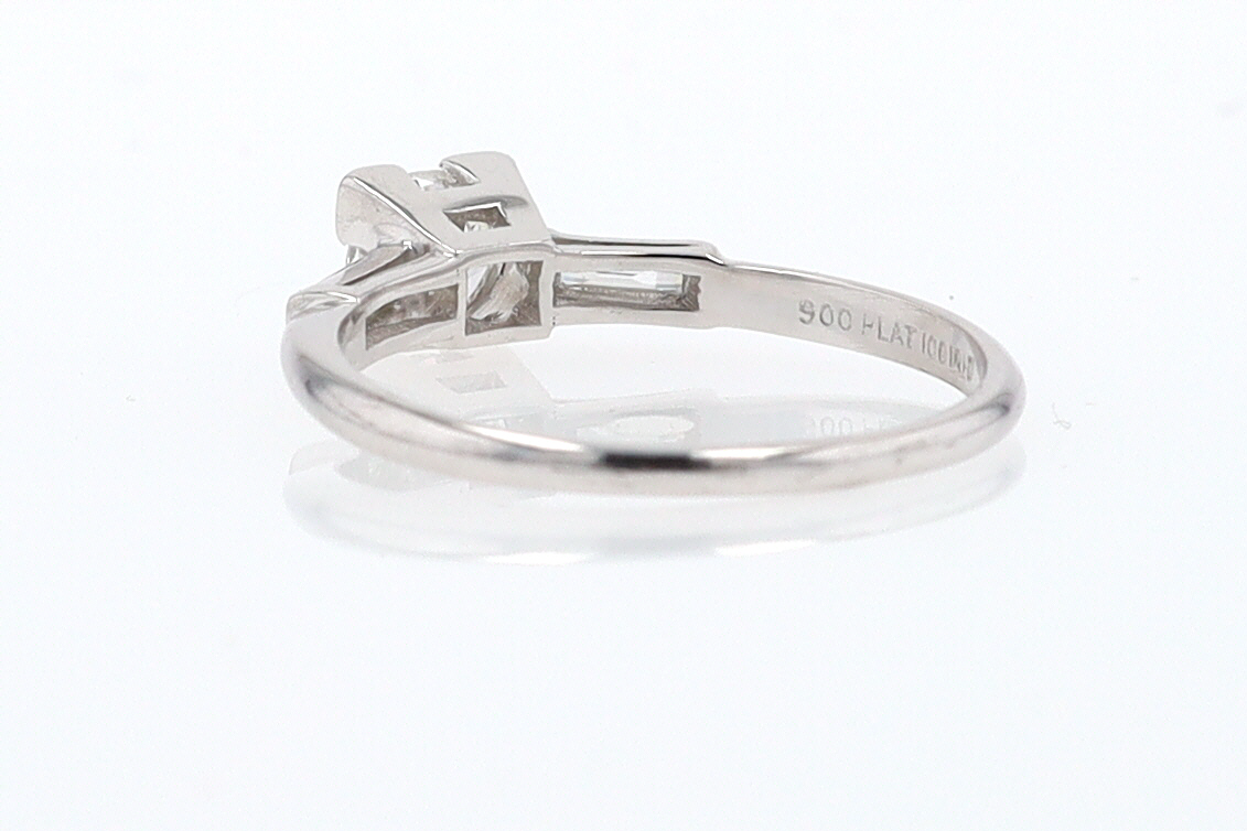 3 Stone Petite Platinum Art Deco Diamond Engagement Ring